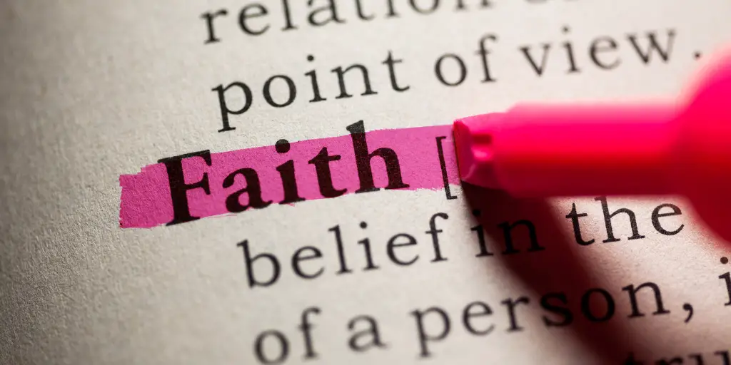 A close-up image of the word "Faith" being highlighted.